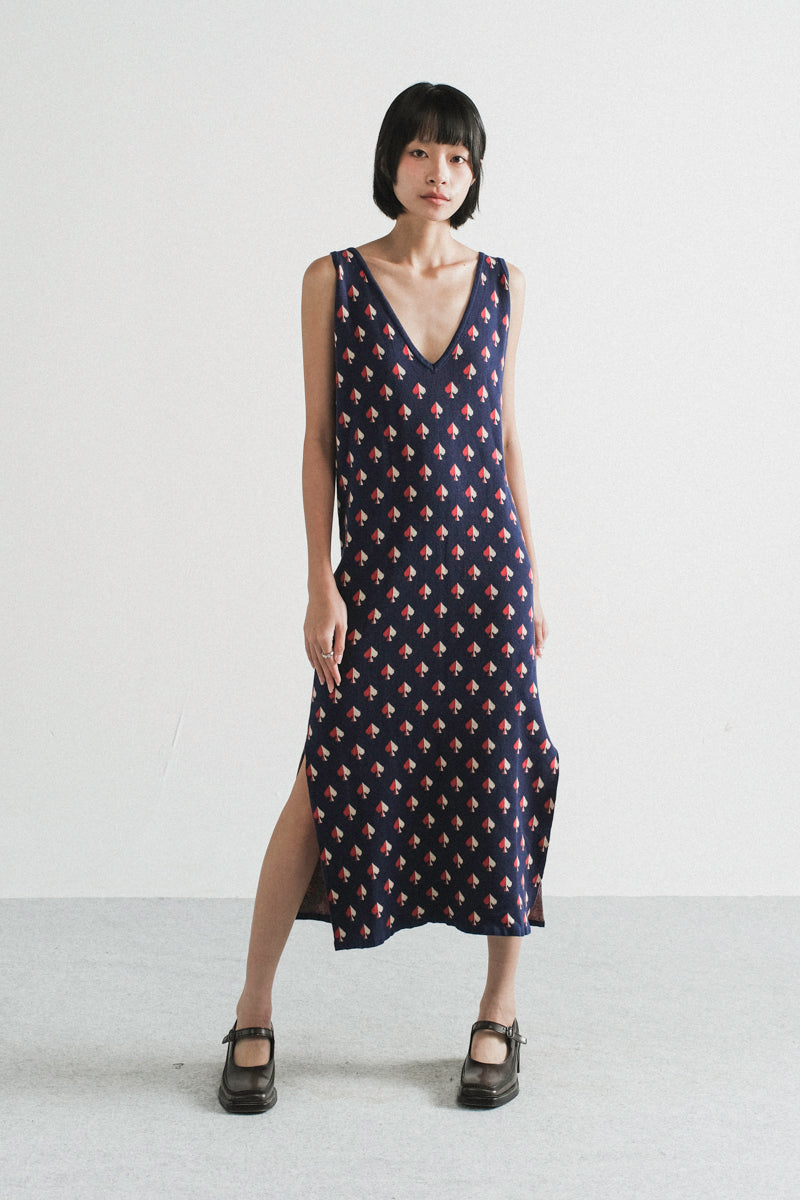 strapless open back dress Amalie Knit Dress in Navy Spades