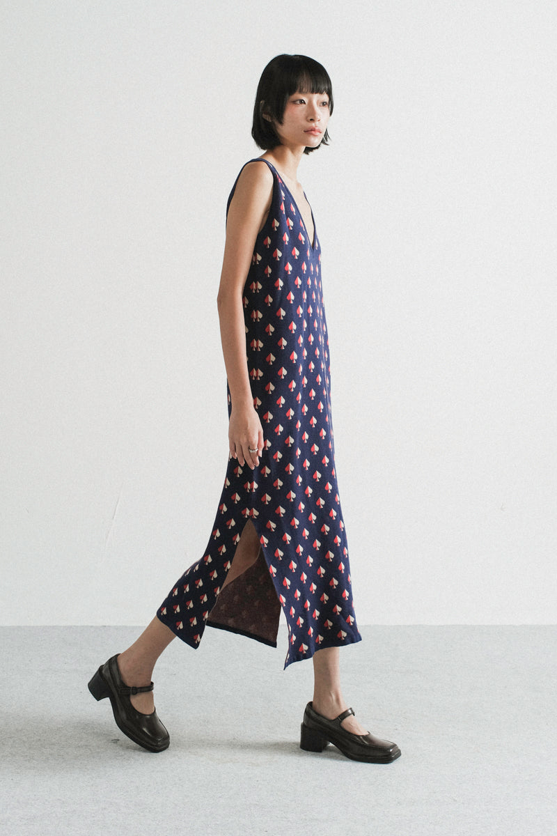 Amalie Knit Dress in Navy Spades