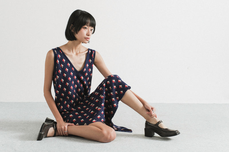 Amalie Knit Dress in Navy Spades
