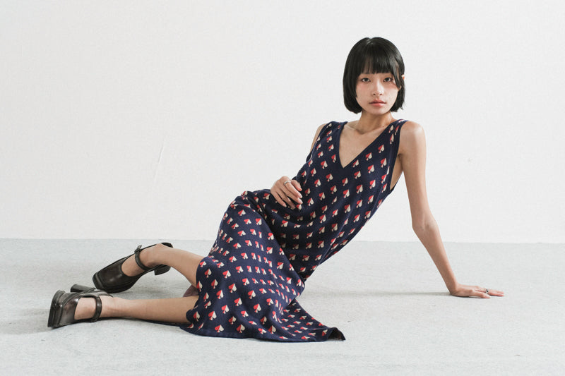 Amalie Knit Dress in Navy Spades