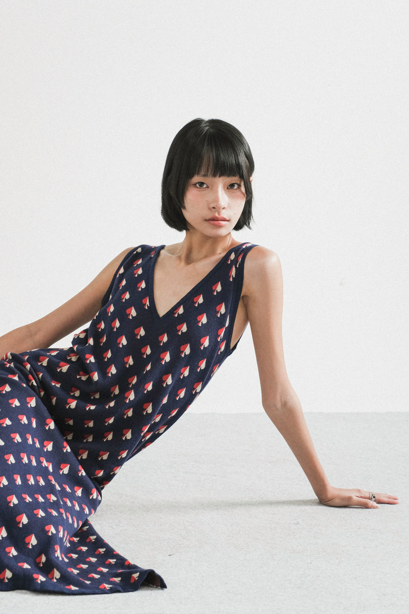 Amalie Knit Dress in Navy Spades