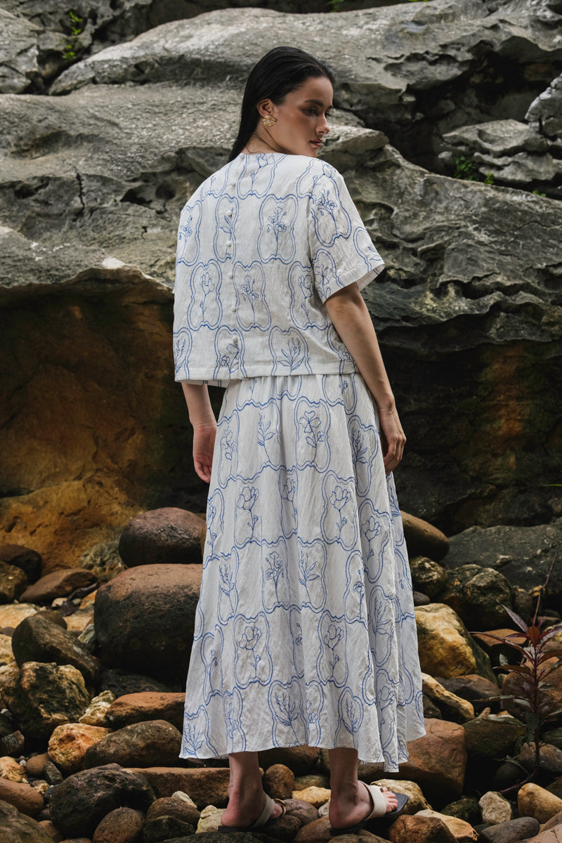 Powell Skirt in Blue Embroidered