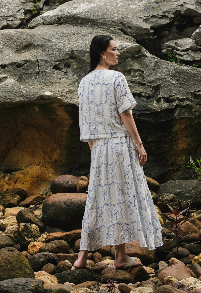 Powell Skirt in Blue Embroidered