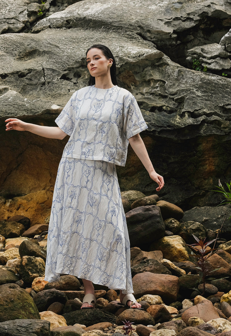 Powell Skirt in Blue Embroidered