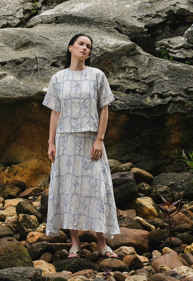 Powell Skirt in Blue Embroidered