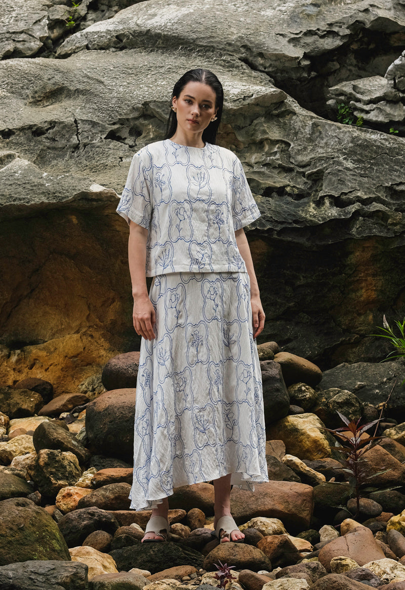 Powell Skirt in Blue Embroidered