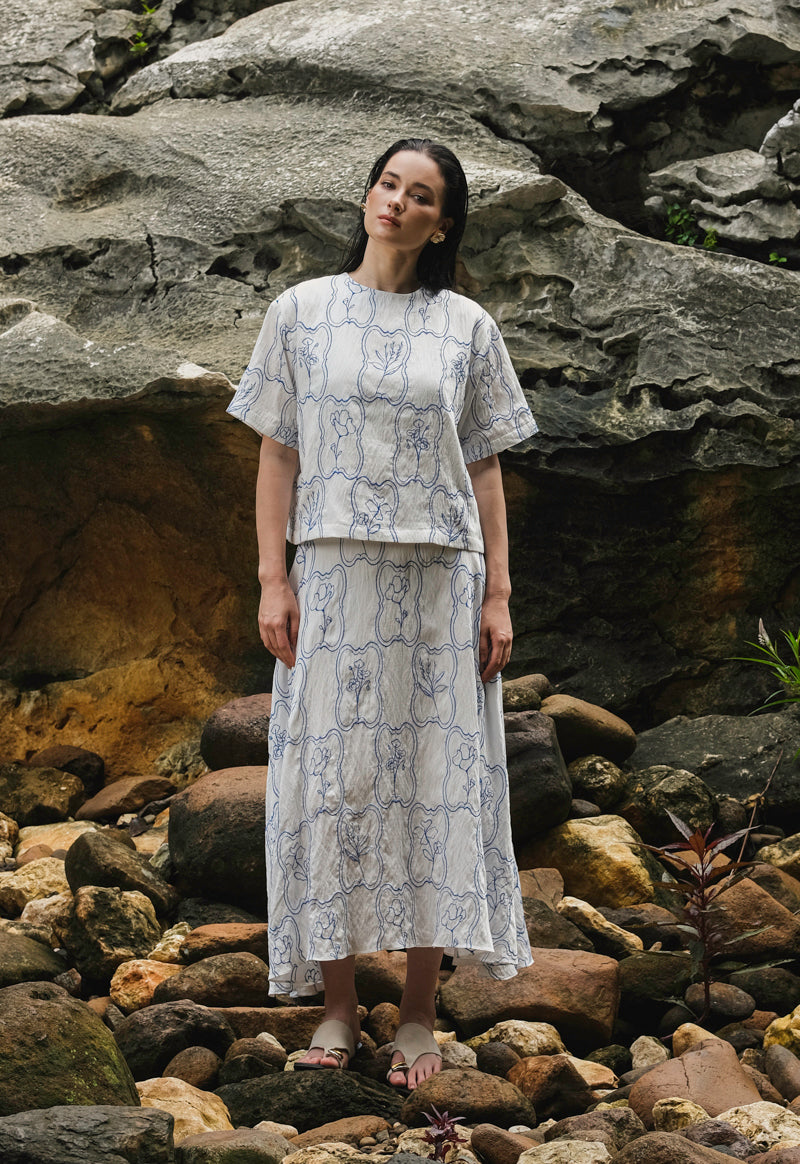 Powell Skirt in Blue Embroidered