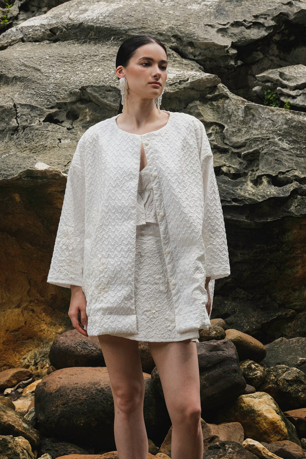 Carmen Outer in White Embossed