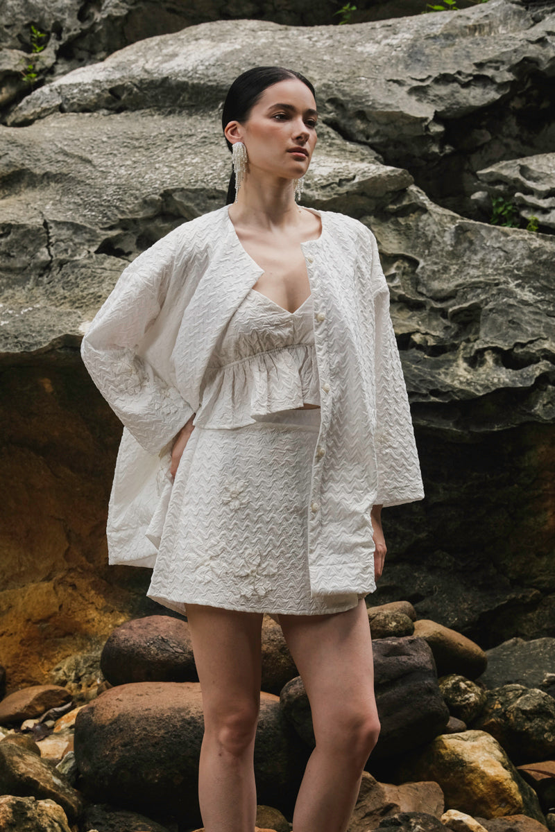 Carmen Outer in White Embossed