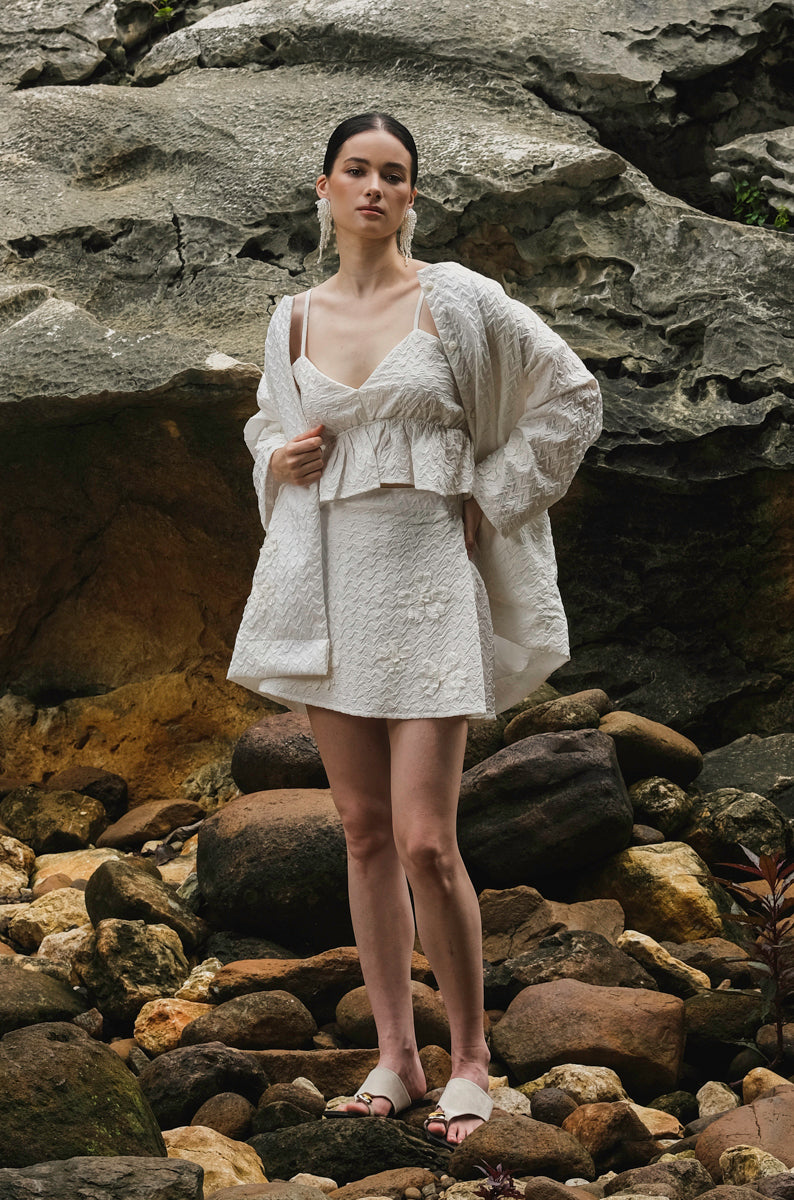 Carmen Outer in White Embossed