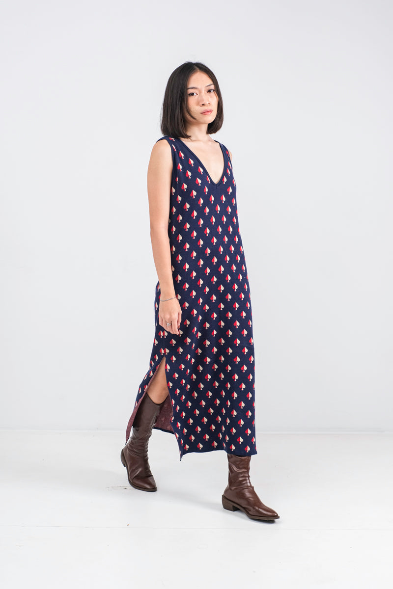 Amalie Knit Dress in Navy Spades