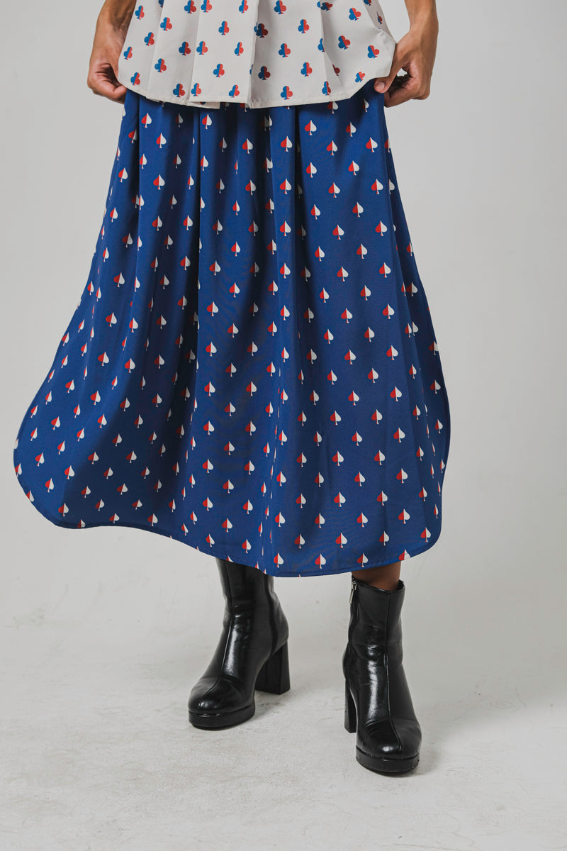 Gianna Midi Skirt in Navy Spades