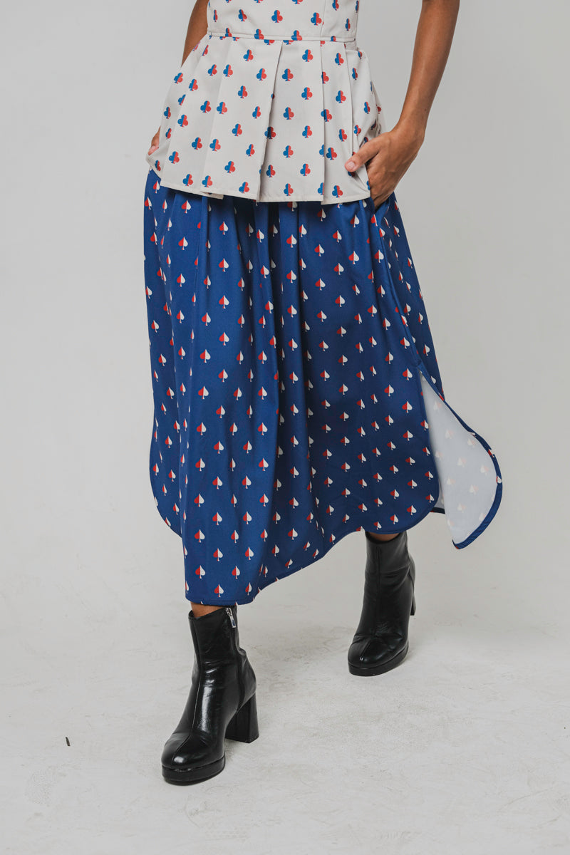 Gianna Midi Skirt in Navy Spades