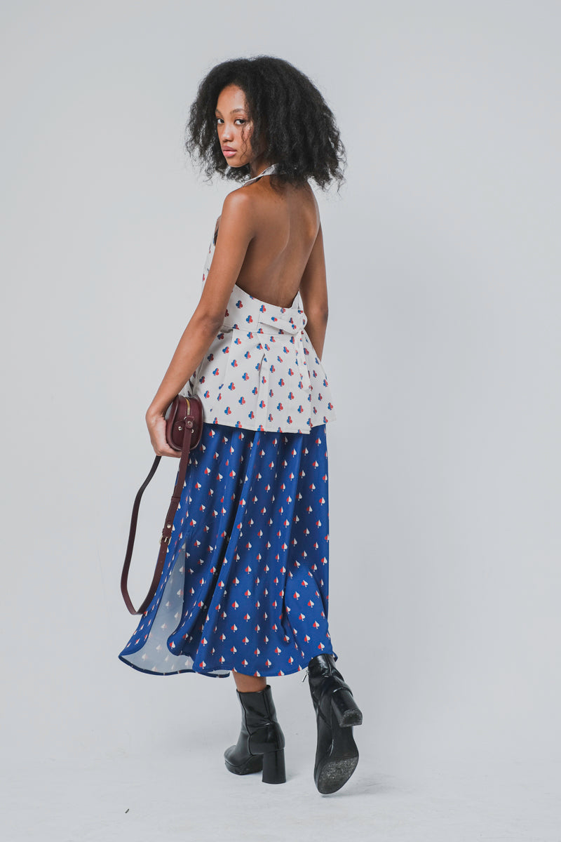 Gianna Midi Skirt in Navy Spades