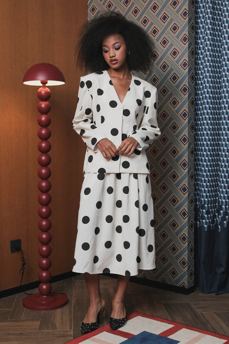 Elle Blazer in White Black Polka