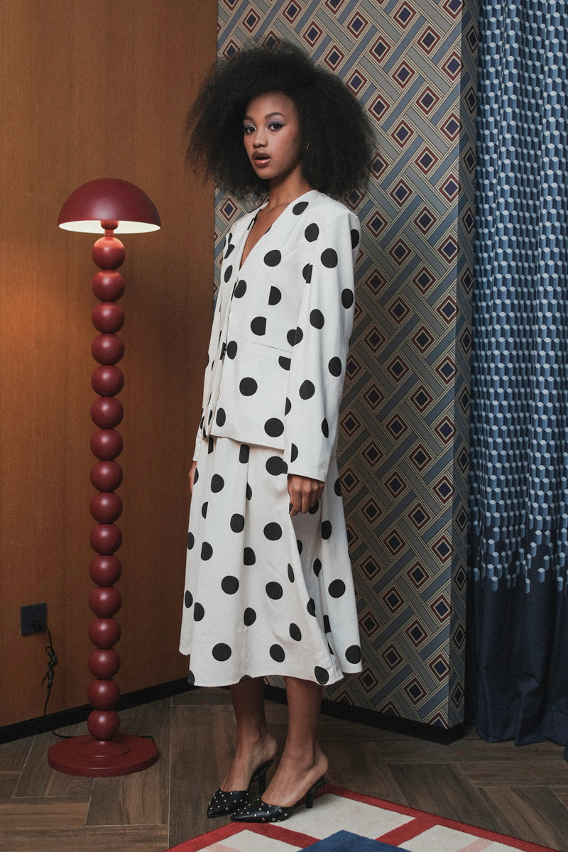 Elle Blazer in White Black Polka