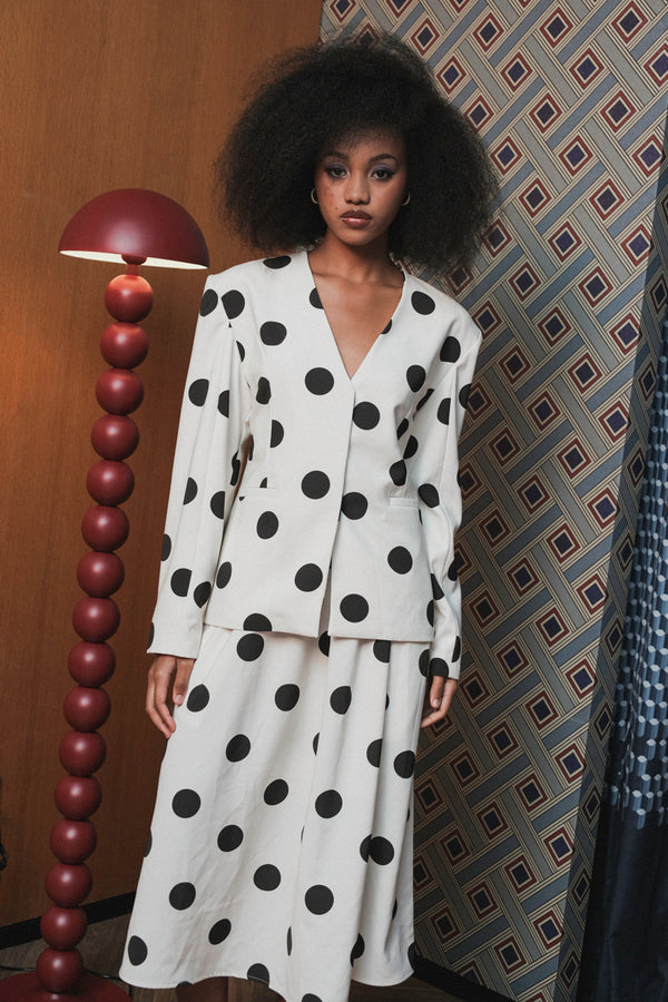 Elle Blazer in White Black Polka
