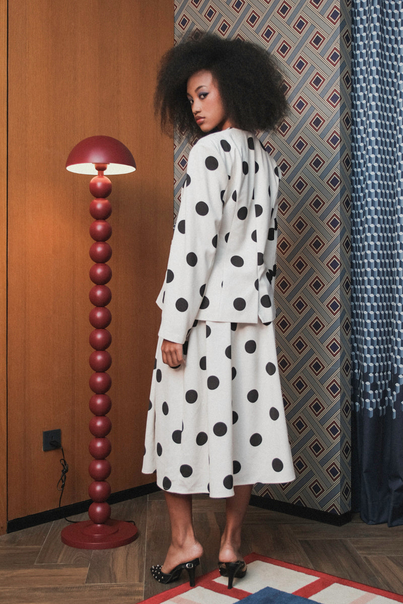 Elle Blazer in White Black Polka