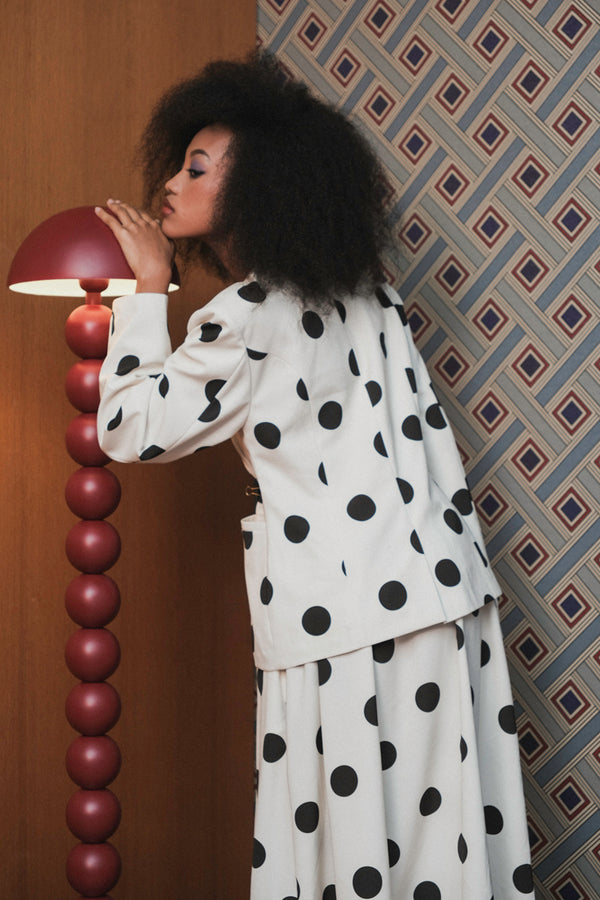 Elle Blazer in White Black Polka
