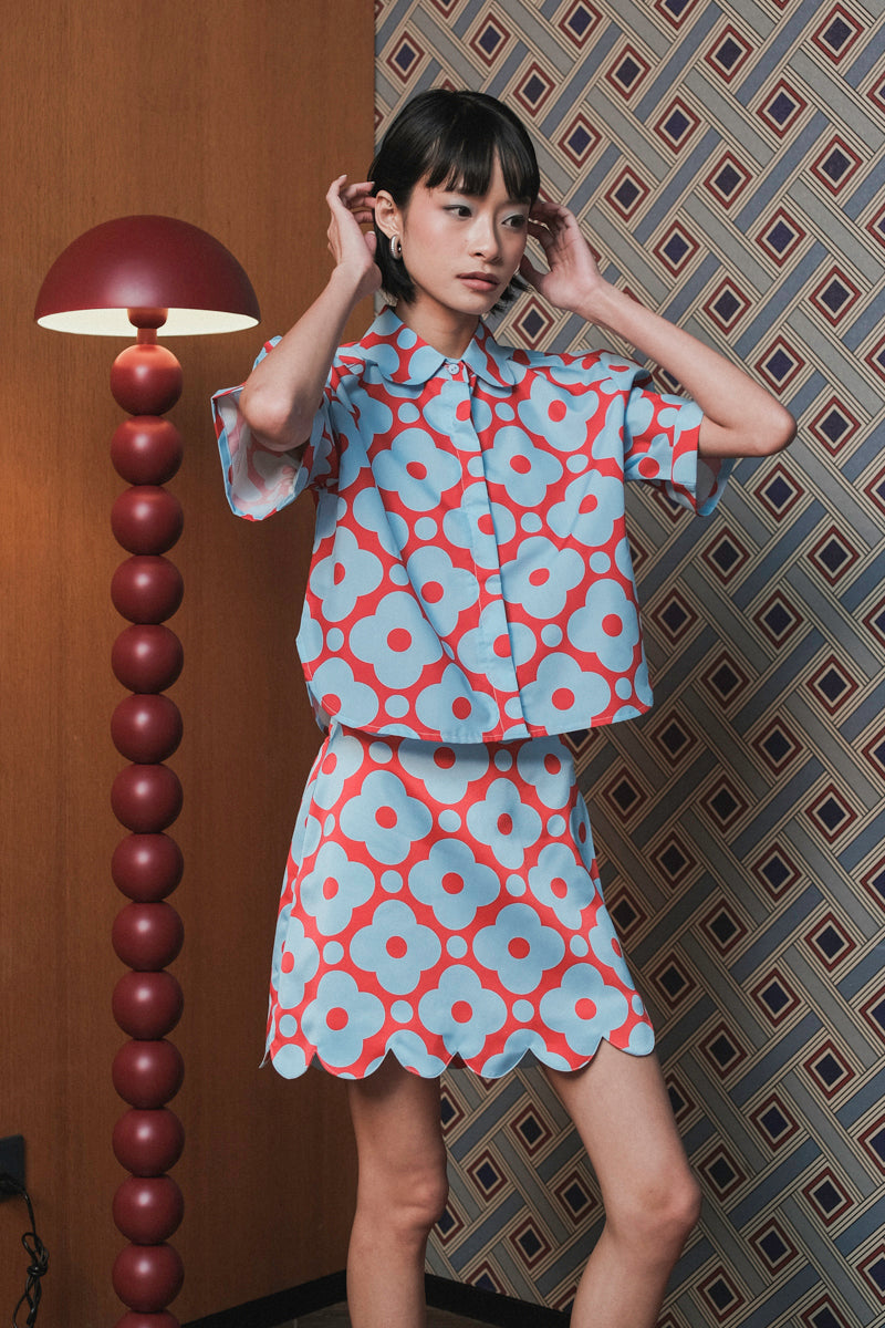 Cadie Scallop Skort in Cherry Sky
