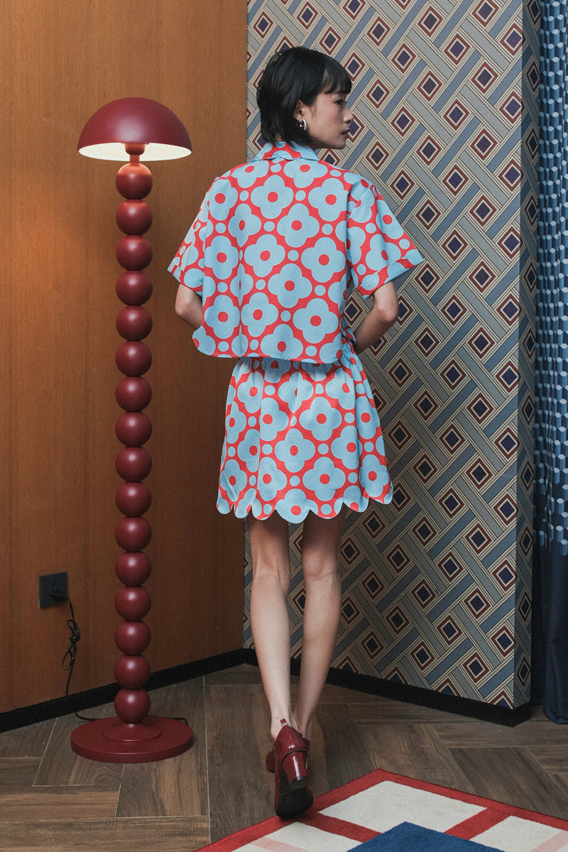 Cadie Scallop Skort in Cherry Sky