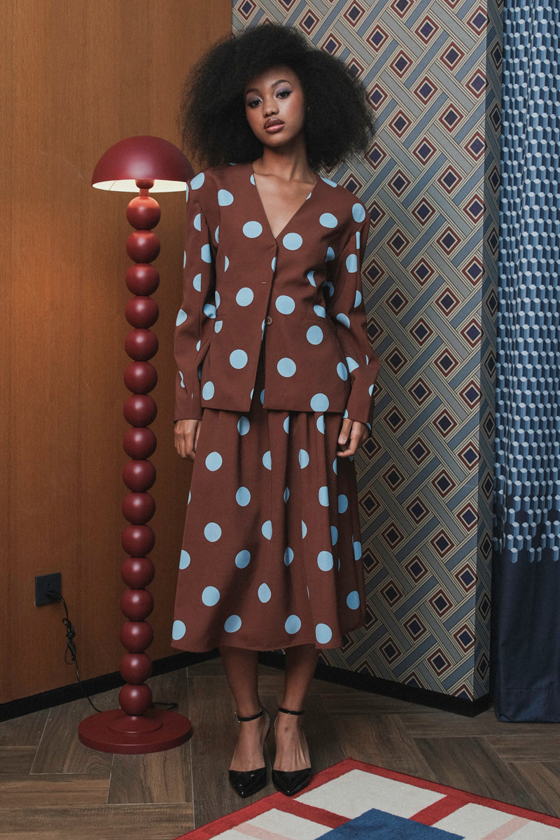 Elle Blazer in Brown Blue Polka