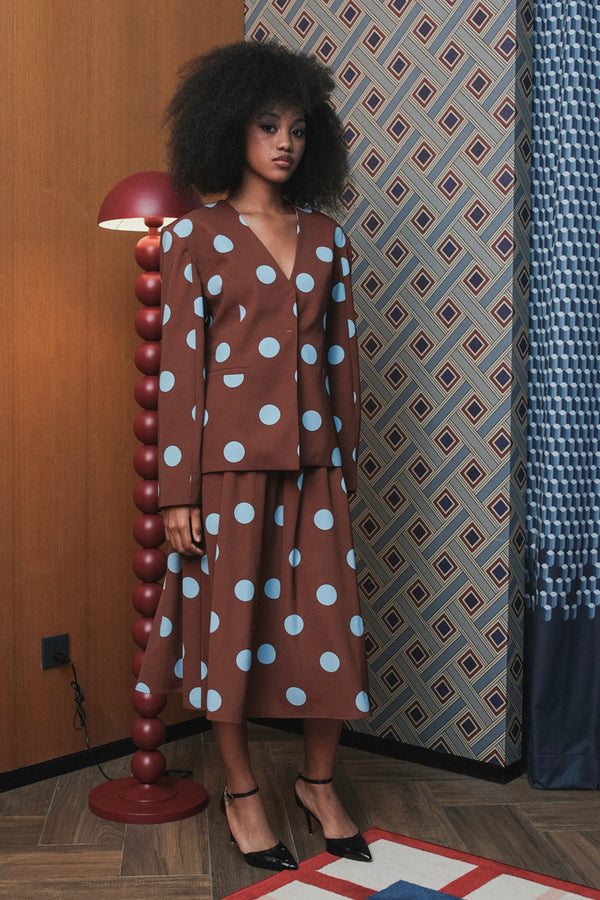 Elle Blazer in Brown Blue Polka