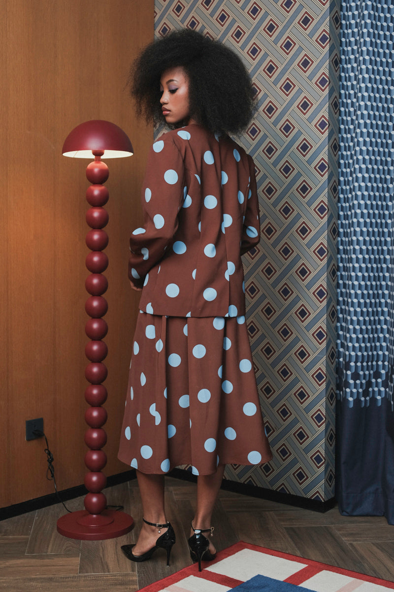 Elle Blazer in Brown Blue Polka
