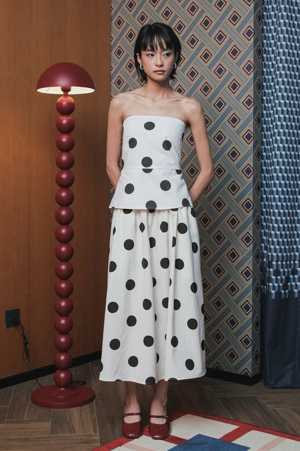 Blair Skirt in White Black Polka