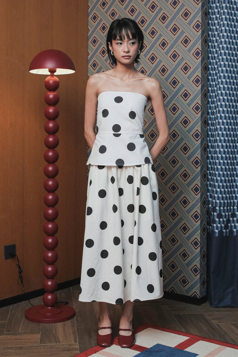 Blair Skirt in White Black Polka