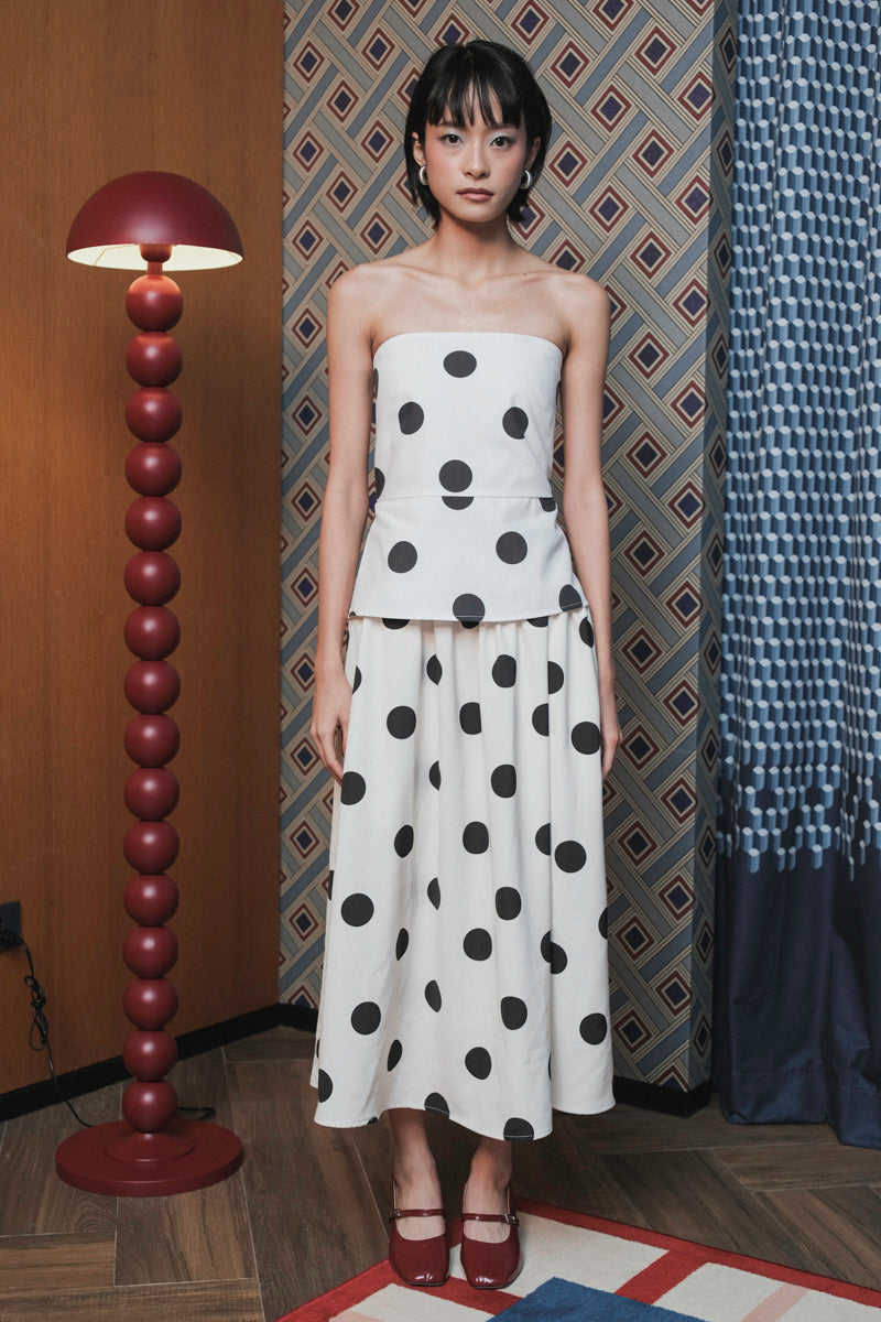 Blair Skirt in White Black Polka