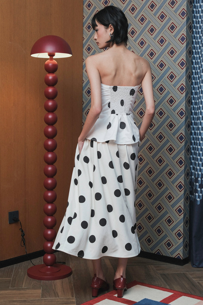 Blair Skirt in White Black Polka