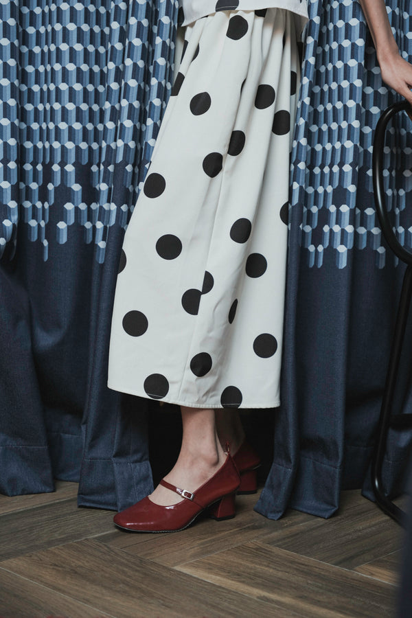 Blair Skirt in White Black Polka