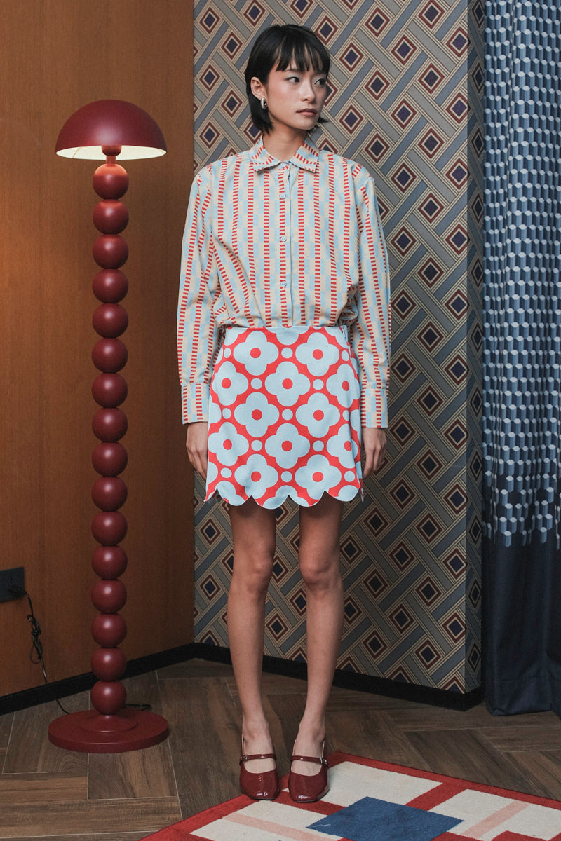 Cadie Scallop Skort in Cherry Sky