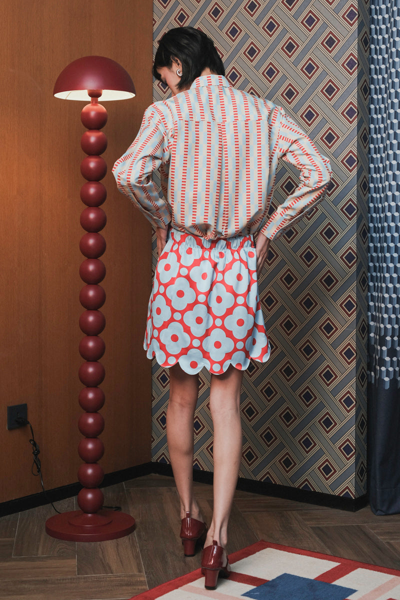 Cadie Scallop Skort in Cherry Sky