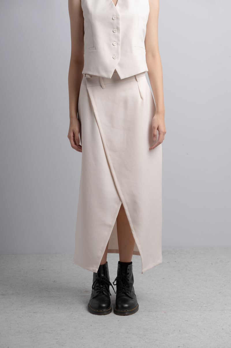 Aimee Midi Wrap Skirt in Bone
