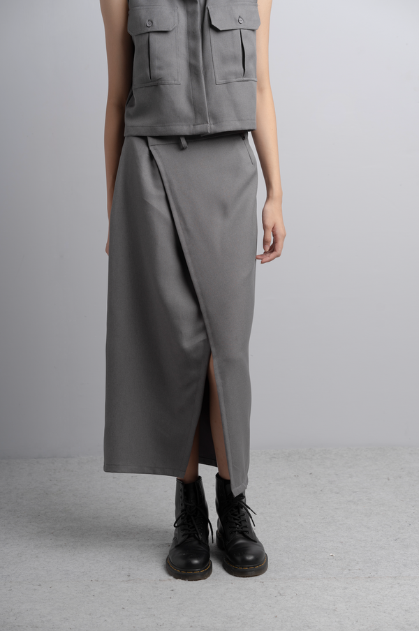 Aimee Midi Wrap Skirt in Charcoal