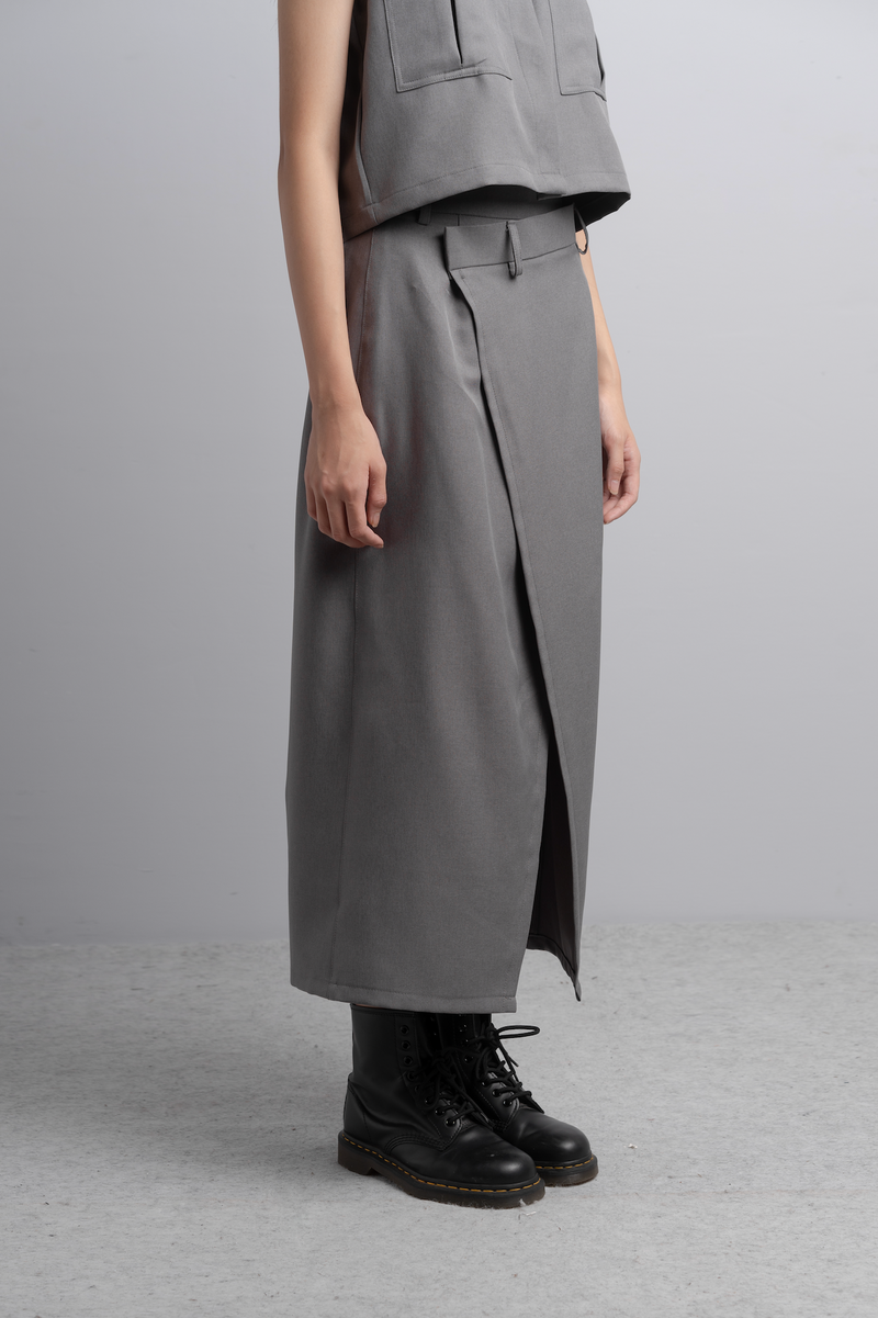 Aimee Midi Wrap Skirt in Charcoal