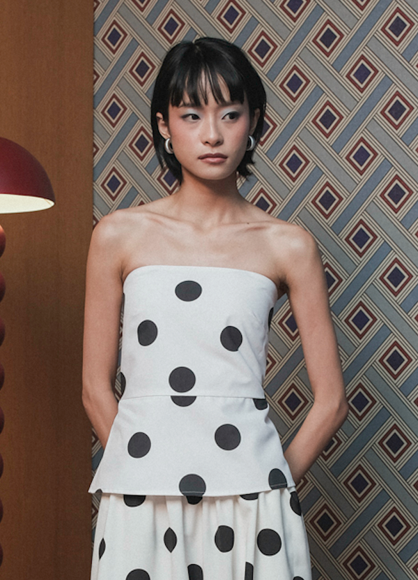 Tube Top in White Black Polka