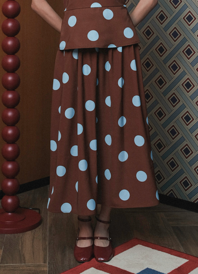 Blair Skirt in Brown Blue Polka