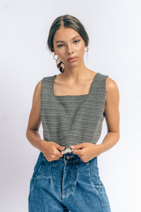 Eloise Pinafore Crop Top In Chess
