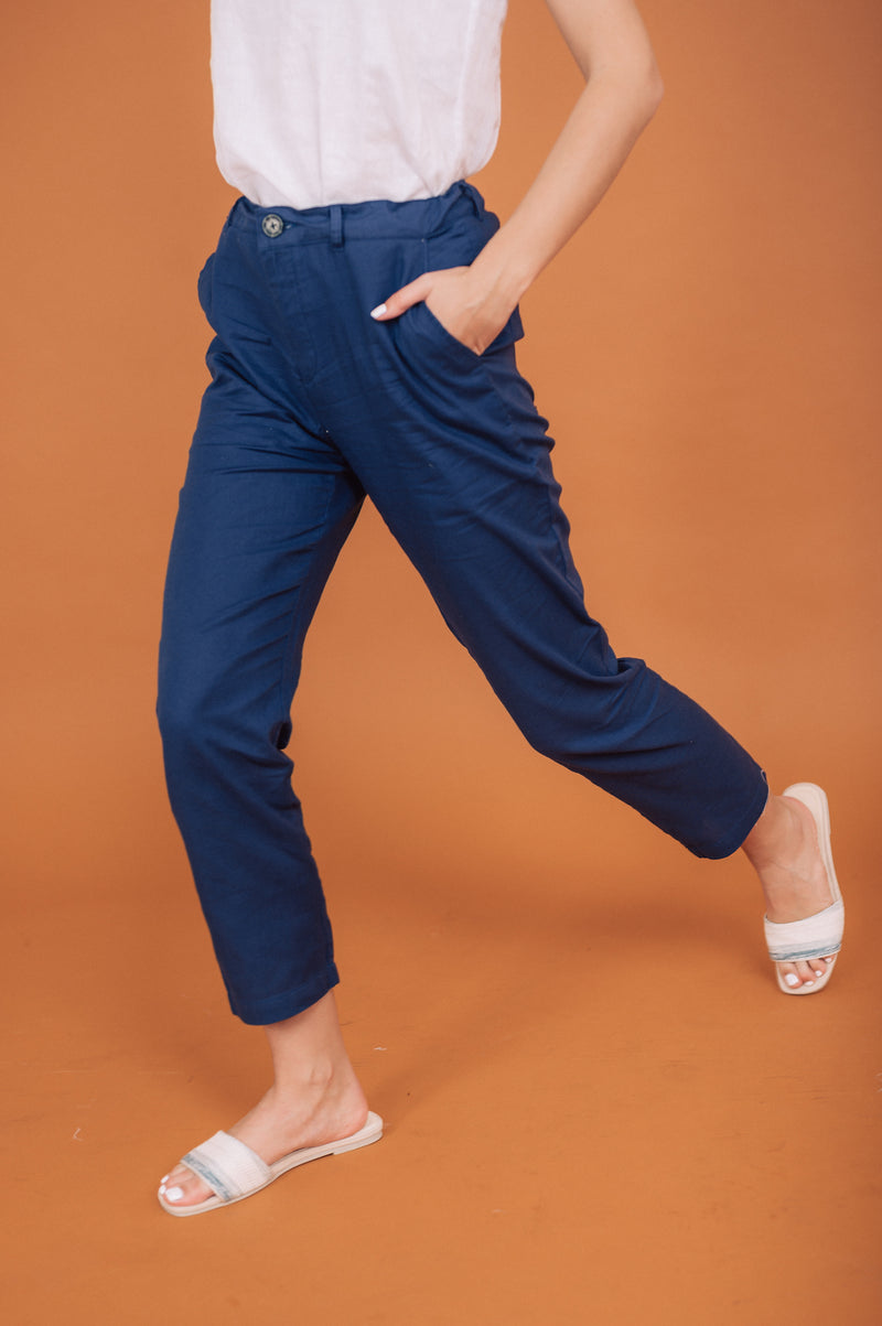Auburn Linen Pants In Cobalt Linen