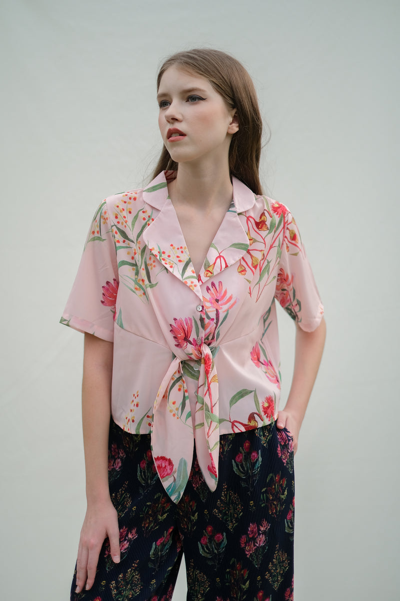 Kara Knotted Shirt in Peony